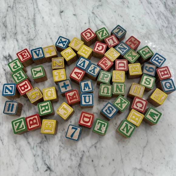 Playskool 1978 Colorful Alphabet & Number Wooden Blocks Large Lot of 62 - Picture 2 of 9